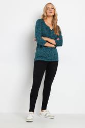 LTS Tall Teal Blue Ditsy Floral Cotton Henley Top | Long Tall Sally 1