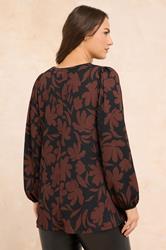 EVANS Plus Size Black & Brown Floral Pleat Front Blouse | Evans 2