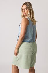 YOURS Plus Size Sage Green Gingham Textured Shorts | Yours Clothing 1