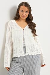 YOURS Plus Size Ivory White Pointelle Knitted Cardigan | Yours Clothing 3