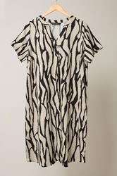 EVANS Plus Size Natural Brown Abstract Print Premium Linen Dress | Evans 6