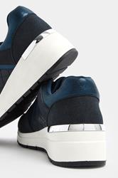 Navy Blue Quilted Wedge Trainer In Wide E Fit | Yours Clothing 4