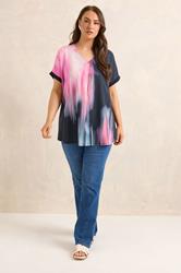 EVANS Plus Size Navy Blue & Pink Blurred Top 1