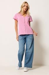 M&Co Pink Cotton Frill Sleeve Blouse | M&Co 1