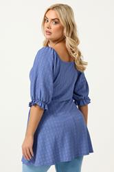 YOURS Plus Size Blue Textured Milkmaid Top | Yours Clothing 2