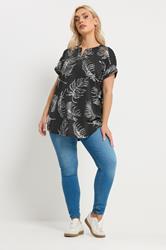 YOURS Plus Size Leaf Print Notch Neck Top | Yours Clothing 1
