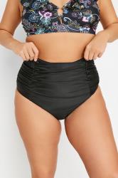 YOURS Plus Size Black Ruched Super High Waisted Tummy Control Bikini Briefs | Yours Clothing 2