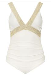YOURS Curve White Metallic Tummy Control Swimsuit