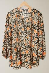 EVANS Curve Natural Brown Leopard Print Pintuck Blouse