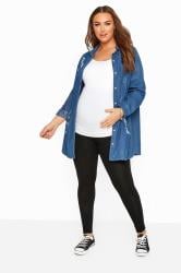 BUMP IT UP MATERNITY Black Cotton Essential Leggings With Comfort Panel Plus Size 16 to 32 1