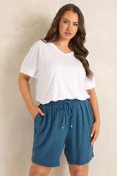 EVANS Plus Size Blue Linen Shorts | Evans 3