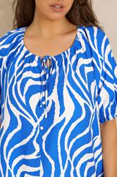 EVANS Plus Size Cobalt Abstract Tie Neck Blouse | Evans 4