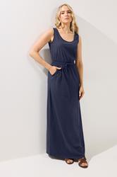 LTS Tall Women's Dark Blue Tie Waist Cotton Maxi Dress | Long Tall Sally 1
