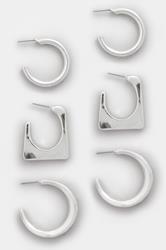 YOURSET 3 PACK Silver Tone Mixed Hoop Earring Set | Yours Clothing 3