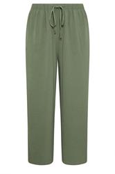 YOURS Curve Khaki Green Twill Wide Leg Trousers
