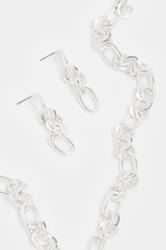 Silver Tone Chain Necklace & Earring Set | Yours Clothing 2