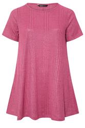 YOURS Curve Pink Soft Touch Ribbed Swing T-Shirt