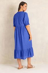 EVANS Plus Size Blue Tie Neck Broderie Cotton Maxi Dress | Evans 2