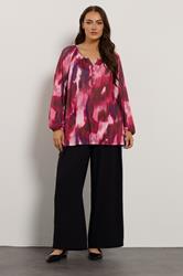 EVANS Plus Size Pink Abstract Print Balloon Sleeve Blouse | Evans 1