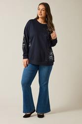 EVANS Plus Size Navy Blue Leopard Sequin Embellished Sweatshirt | Evans 2