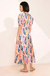 PixieGirl Petite Women's Pink Linen Abstract Puff Sleeve Maxi Dress | PixieGirl 4