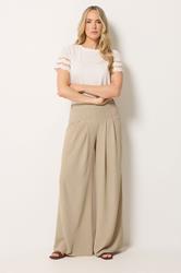 LTS Tall Women's Stone Brown Pleated Palazzo Wide Leg Trousers | Long Tall Sally 3