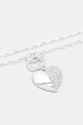 Silver Tone Diamante Chain Heart Necklace | Yours Clothing 2