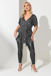 YOURS LONDON Plus Size Silver Sequin Wrap Top | Yours Clothing  1
