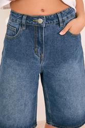 PixieGirl Petite Women's Mid Blue Cotton Denim Jorts | PixieGirl 5