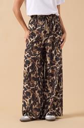 PixieGirl Petite Women's Brown Leopard Print Crepe Wide Leg Trousers | PixieGirl 1