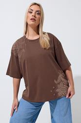 LIMITED COLLECTION Plus Size Chocolate Brown Floral Print T-Shirt | Yours Clothing 3