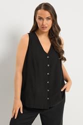 YOURS Plus Size Black Linen Waistcoat | Yours Clothing 3