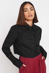 PixieGirl Petite Women's Black Long Sleeve Cotton Cropped Shirt | PixieGirl 3