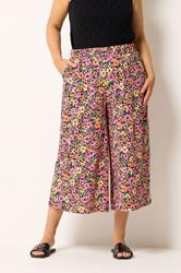 YOURS Plus Size Pink & Orange Floral Culottes | Yours Clothing 1