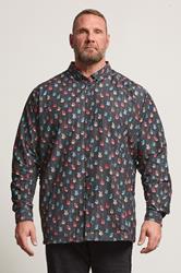 D555 Big & Tall Navy Blue Guitar Print Shirt | BadRhino 3