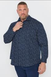 BadRhino Tailoring Big & Tall Navy Blue Micro Floral Print Formal Shirt | BadRhino 2