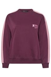 YOURS Curve Burgundy Red 'NYC' Side Stripe Sweatshirt