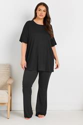 YOURS Plus Size Black Flare Pyjama Bottoms | Yours Clothing 5