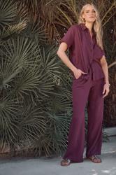 LTS Tall Dark Red Cotton Cheescloth Wide Leg Trousers | Long Tall Sally 3