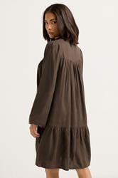 PixieGirl Petite Women's Chocolate Brown Button Smock Midi Dress | PixieGirl 2