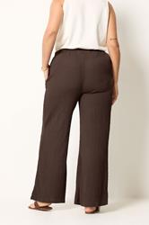 YOURS Plus Size Chocolate Brown Bubble Textured Wide Leg Trousers | Yours Clothing 2