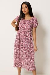 M&Co Petite Red Abstract Tie Neck Midi Dress | M&Co 1