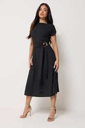 PixieGirl Petite Women's Black Buckle Midi Dress | PixieGirl 1