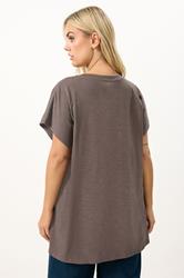 YOURS Plus Size Chocolate Brown Stud Grown-On Sleeve T-Shirt | Yours Clothing 2