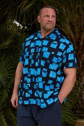 BadRhino BIg & Tall Navy Blue Square Print Peached Short Sleeve Shirt | BadRhino 3