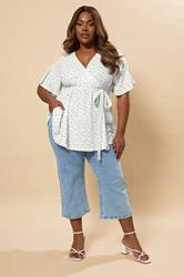 YOURS Plus Size White Ditsy Polka Dot Print Wrap Top | Yours Clothing 1