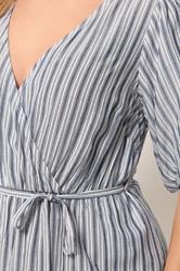 YOURS Plus Size Blue Stripe Puff Ball Wrap Dress | Yours Clothing 4