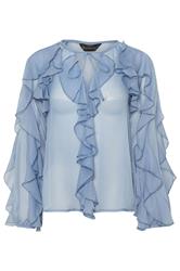PixieGirl Petite Women's Blue Chiffon Frill Cotton Blouse | PixieGirl 5
