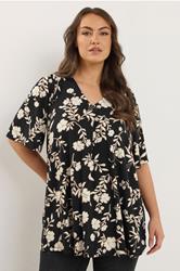 EVANS Plus Size Black Floral Pleat Swing Top | Evans 1