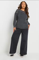 YOURS Plus Size Grey Acid Wash Eyelet Sweatshirt | Yours Clothing 1